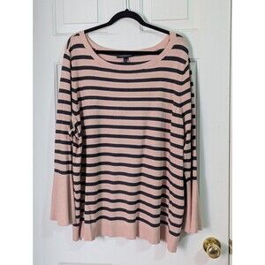 Lane Bryant Pullover Sweater Womens Plus 26/28 Pink Blue Stripe Flounce Sleeve